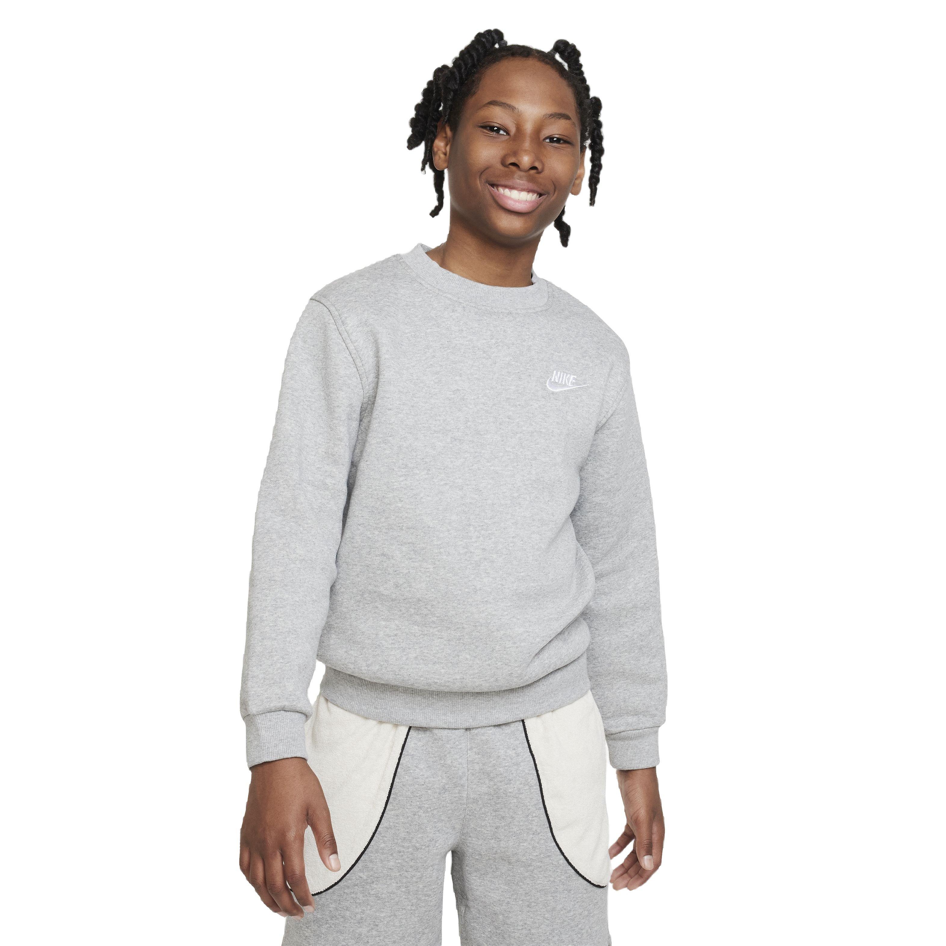 Nike Big Kids' Sportswear Club Fleece LBR Crew LS Sweatshirt -Grey